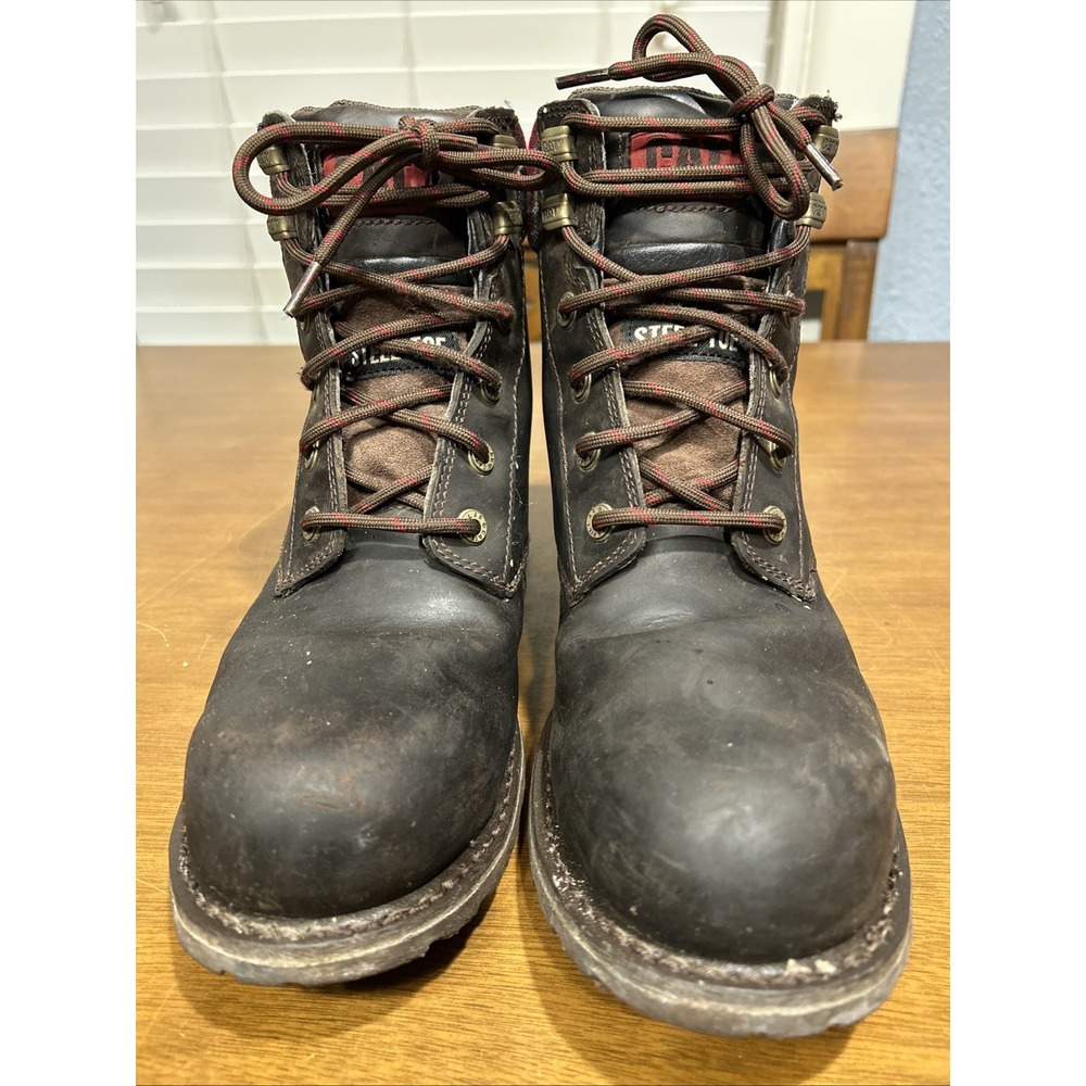 Caterpillar CAT Steel Toe Boots Womens Size 9 Brown Leather Work Plaid Collar
